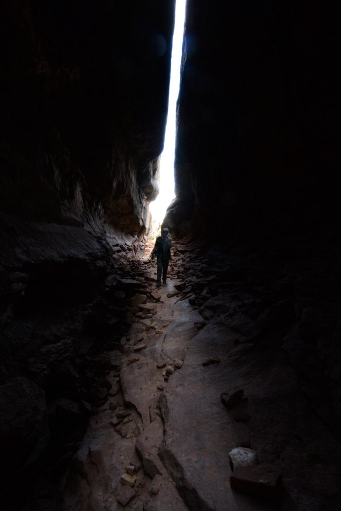 The entrance to the Joint Trail was a tall space between two HUGE rock formations.